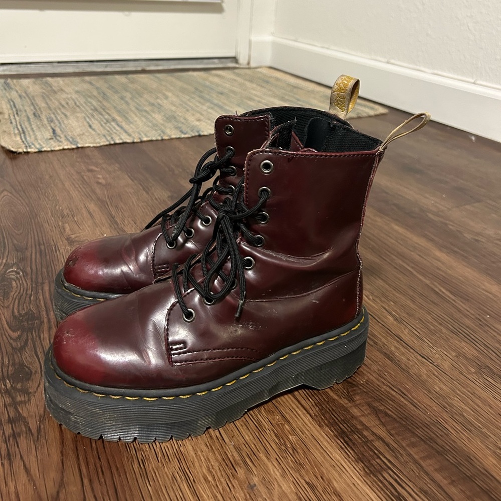 Vegan leather cherry red doc marten boots